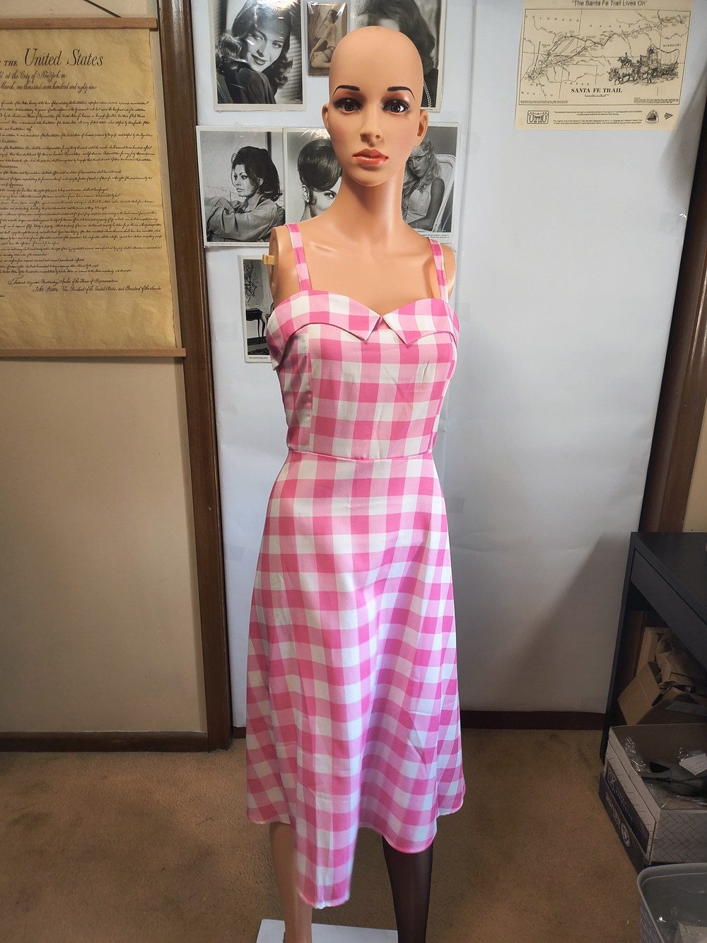 Pink White Gingham Fit & Flare Sundress Size Large